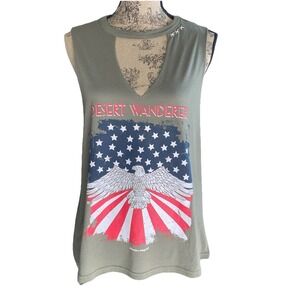 Desert Wanderer Patriotic Top Women Large Keyhole Neckline Made in‎ USA
